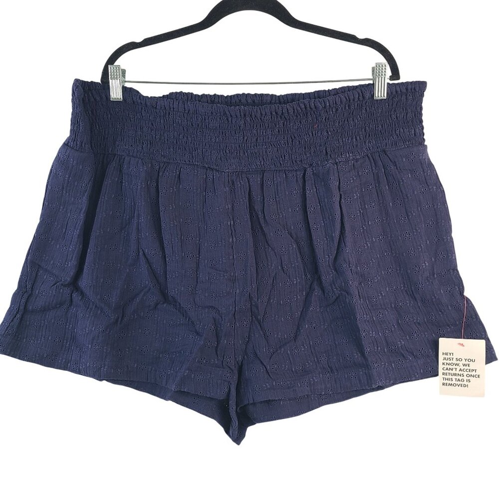 NWT ASOS Design Curve Broderie Shirred Waist Navy Shorts US 20